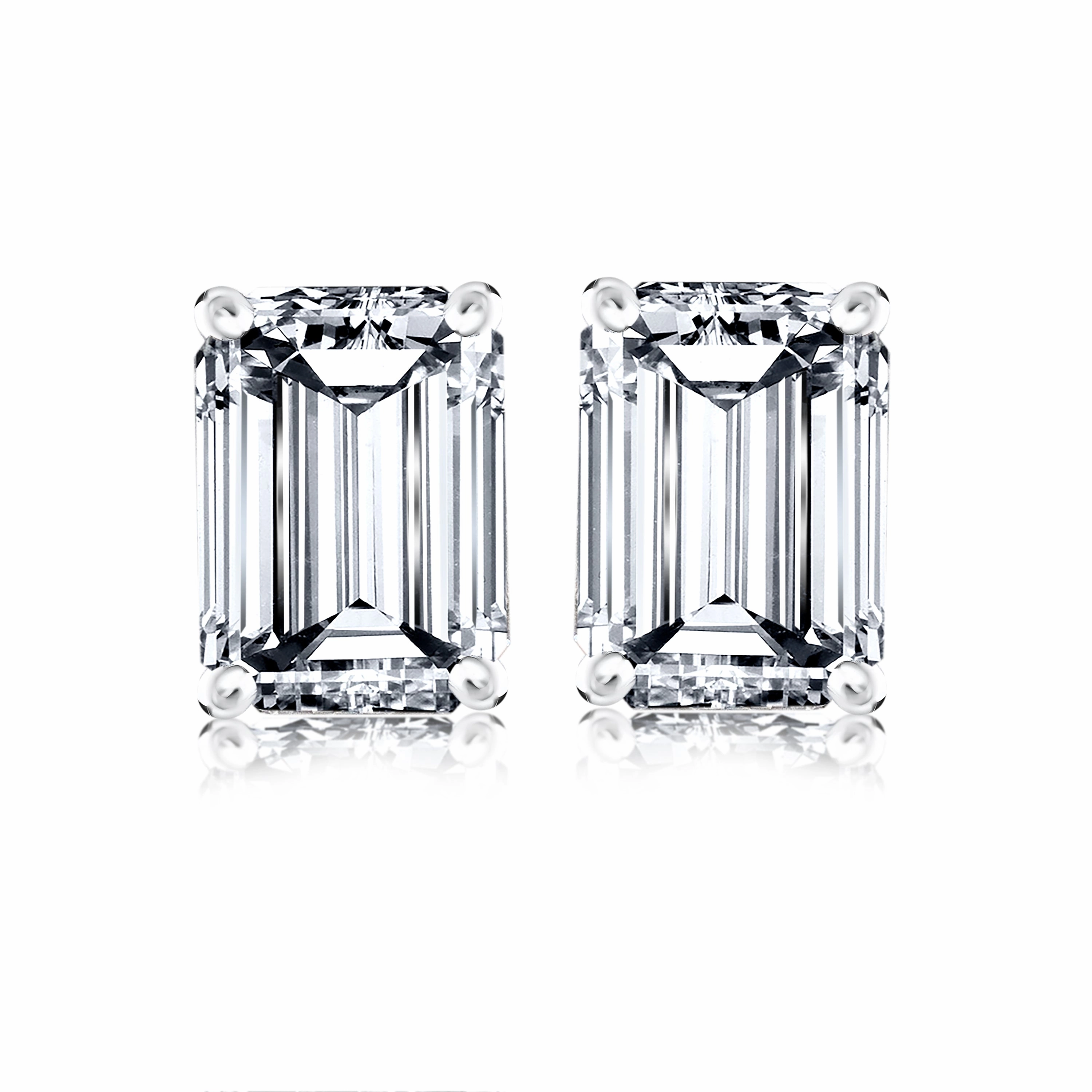 Secure Creation 2 Carat Emerald Cut Cubic Zirconia Solitaire Stud Earrings in 18K White Gold over Silver