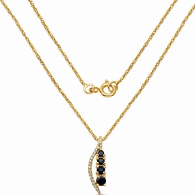 14k Yellow Gold Genuine Sapphire and White Diamond Necklace Creative Flair Layered Look