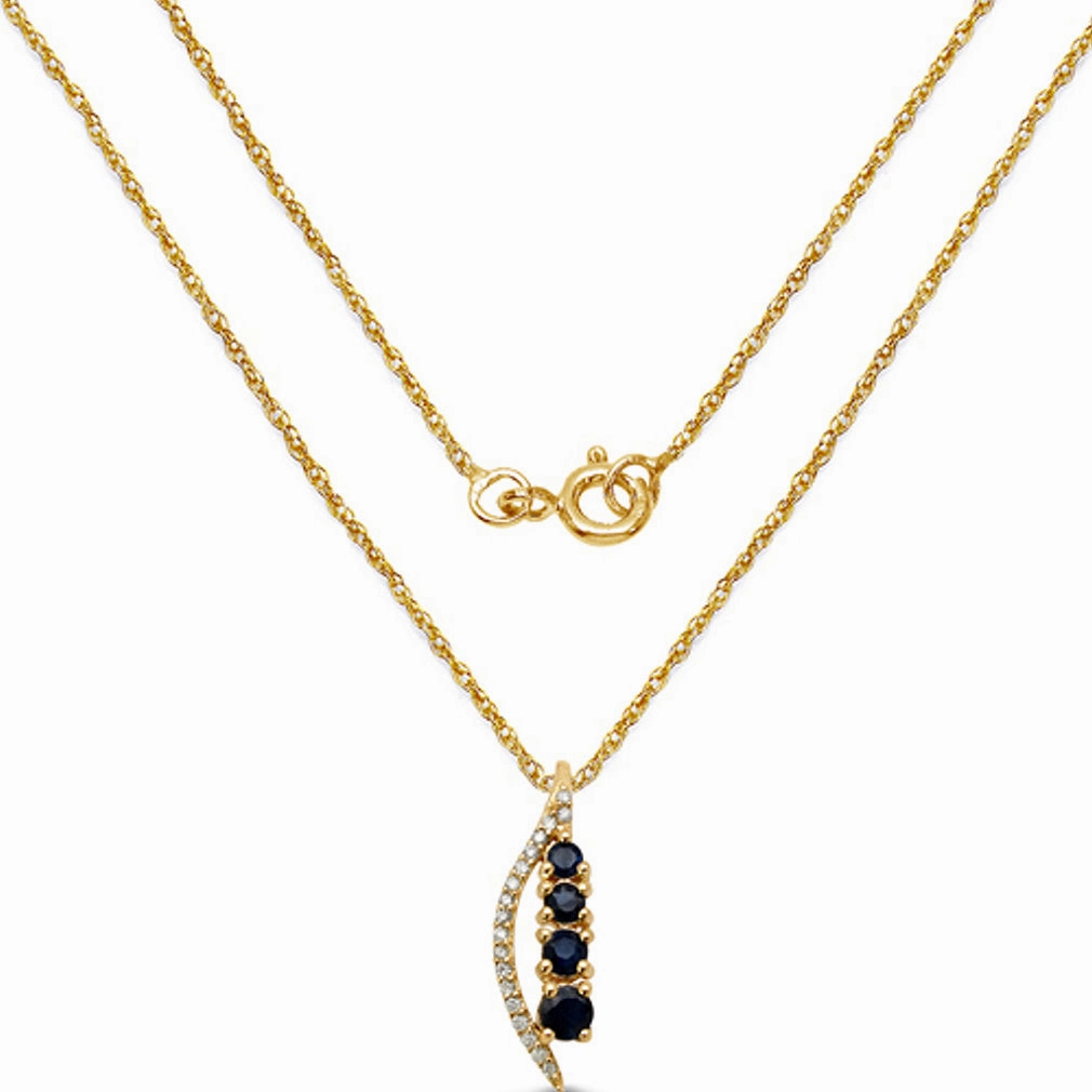 14k Yellow Gold Genuine Sapphire and White Diamond Necklace Creative Flair Layered Look