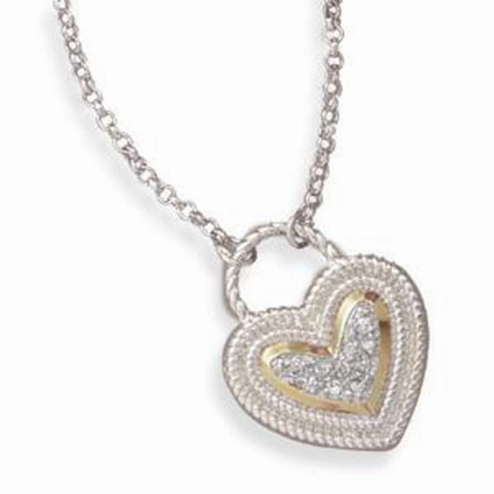 Formal Jewelry Chic Layer Heart Shape Lock Cubic Zirconia Sterling Silver Necklace
