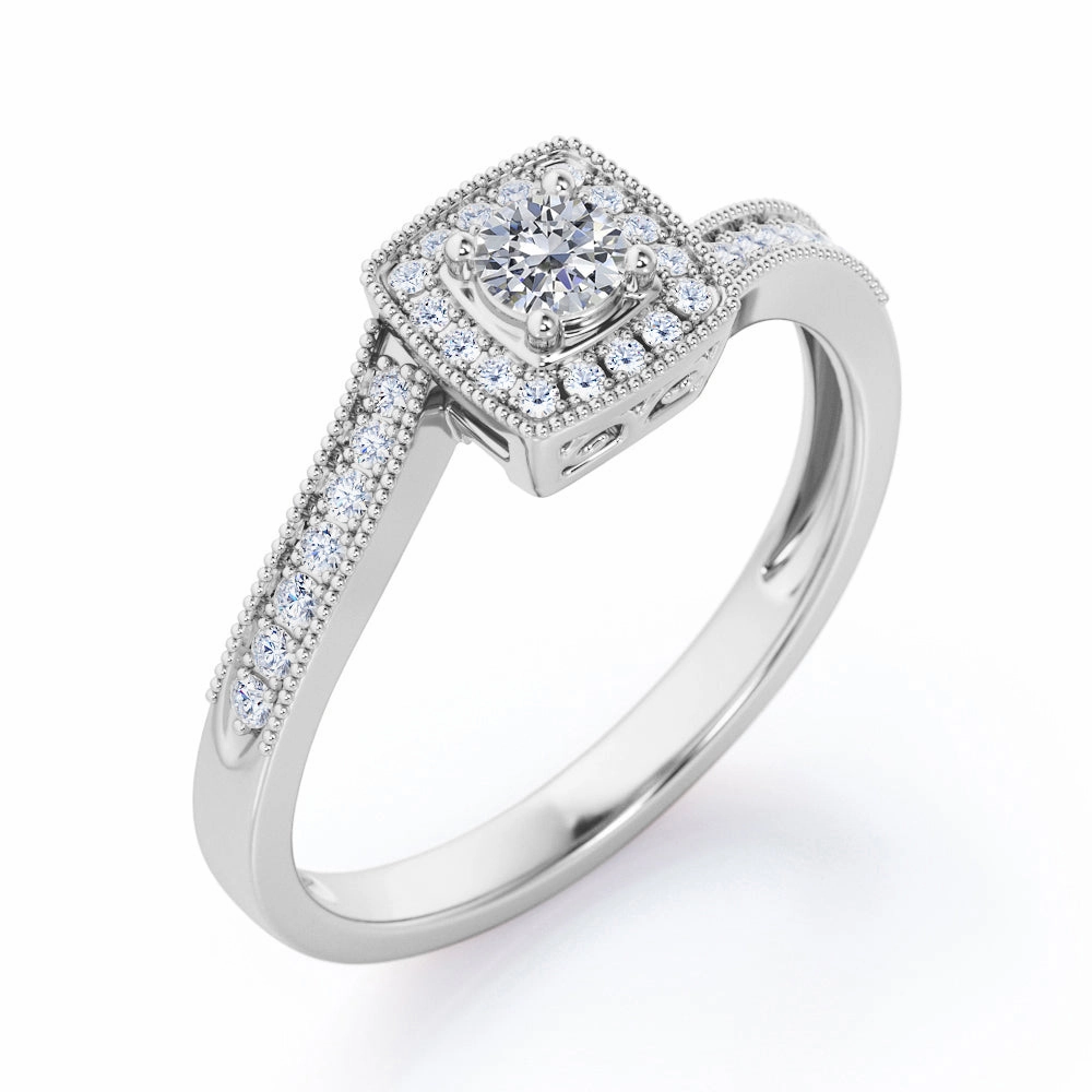 Branded Design Vintage 1 Ct Round Cut Diamond Engagement Ring