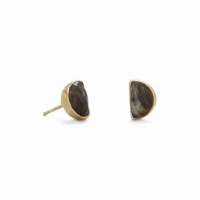 Vacation Embellishment Exquisite detail Labradorite Half Moon Stud Earrings Teardrop Gold-plated Sterling Silver