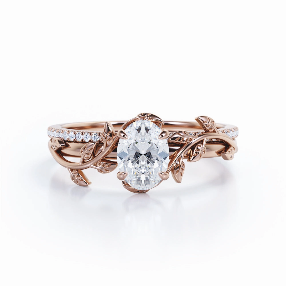 Durable Gift Nature Inspired 1.25 Carat Oval Cut Moissanite Bridal Set