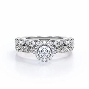 Delicate Item All Size Fit 0.55 Carat Round Cut Diamond Halo Wedding Ring Set In White Gold