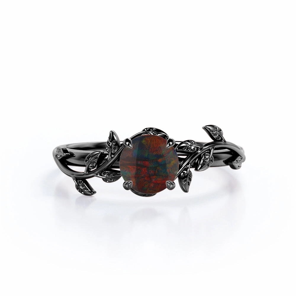 1 Ct Round Cut Lab Created Opal Floral Engagement Ring Modern Gift Minimalist Sign