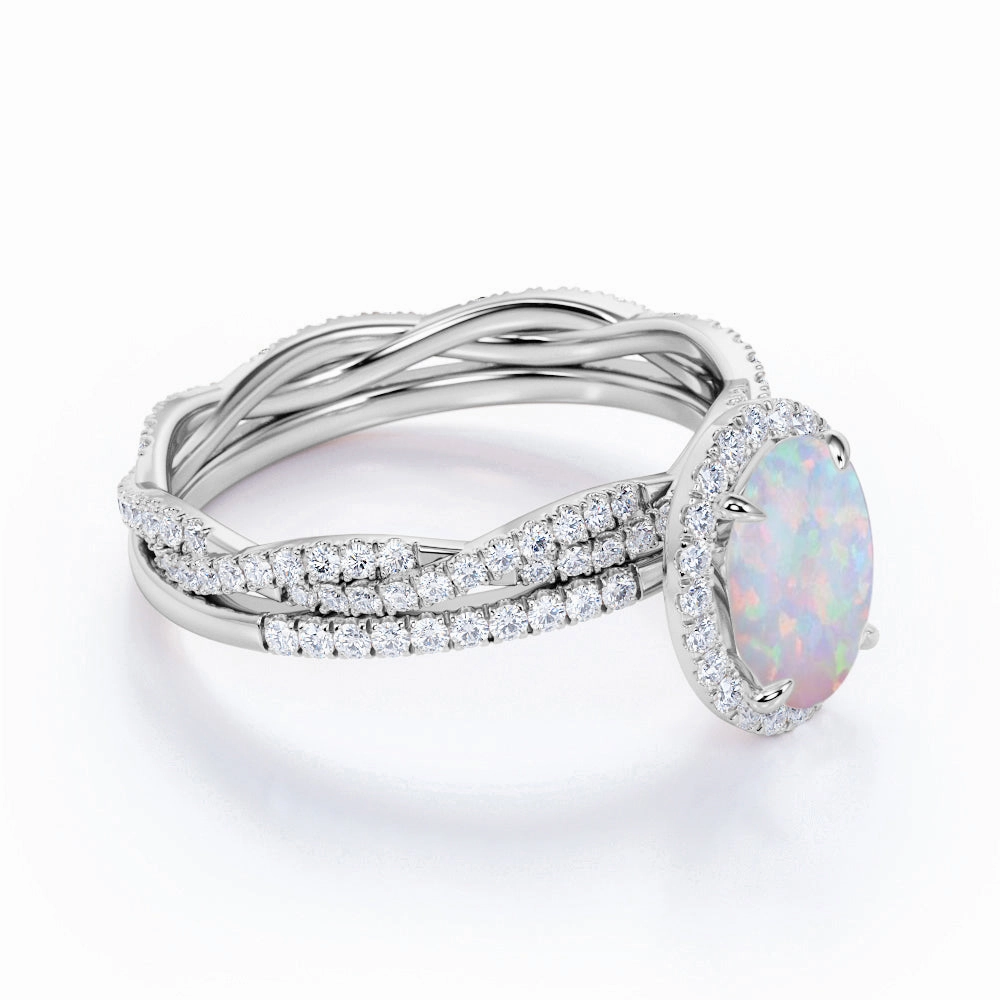 Personal Design Exquisite Product Halo 1.75 Ct Oval Cut Lab Created Opal Wedding Ring Set