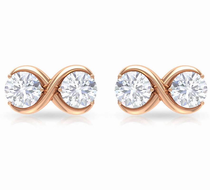 Twin Basket Set 1 Carat Round Certified Moissanite Infinity Stud Earrings with Screw Back in Rose Gold Exquisite Element Glittery Trinket
