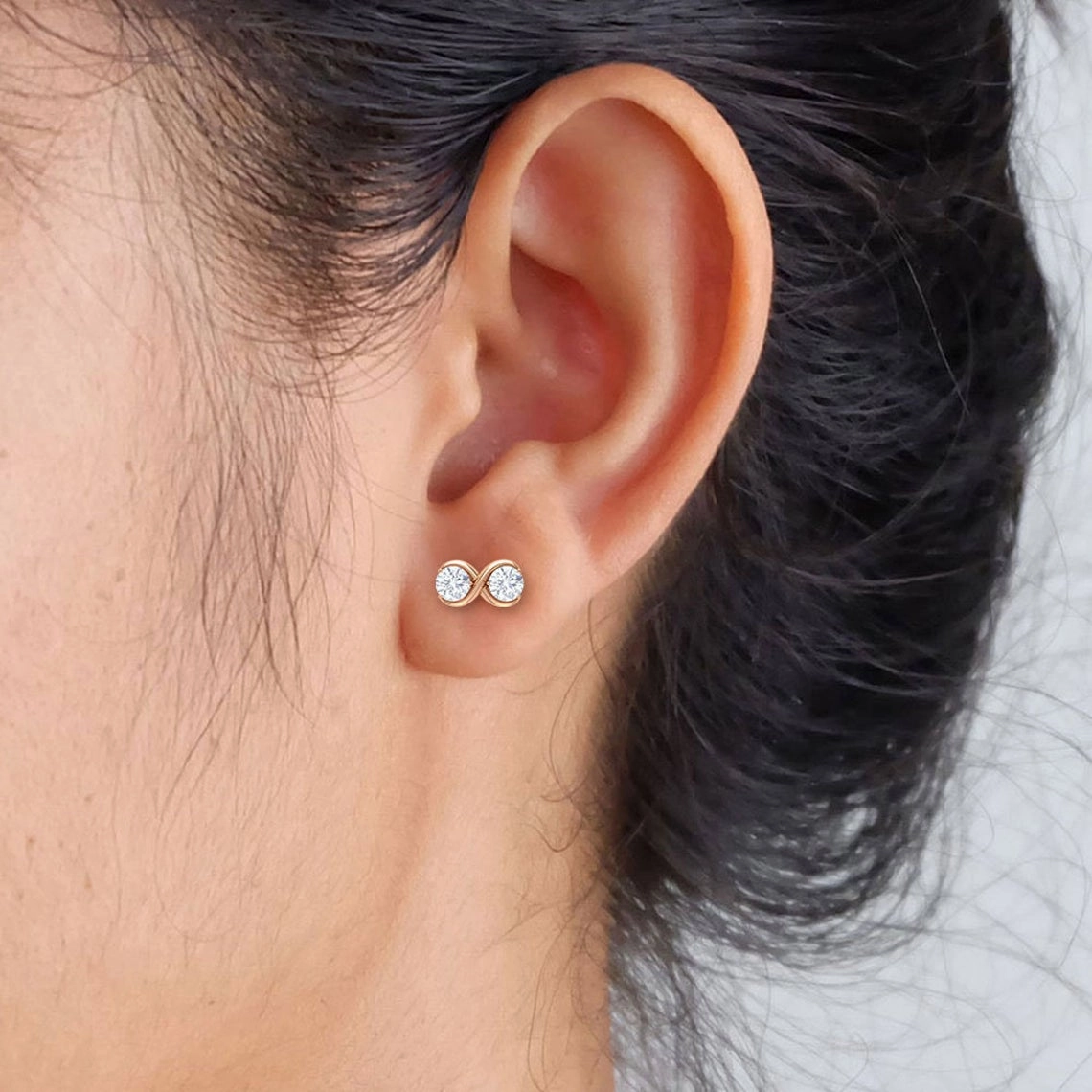 Embellished Ornament Oversized Decoration Twin Basket Set 1 Carat Round Certified Moissanite Infinity Stud Earrings with Screw Back in Rose Gold