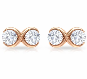 Twin Basket Set 1 Carat Round Certified Moissanite Infinity Stud Earrings with Screw Back in Rose Gold Exquisite Element Glittery Trinket