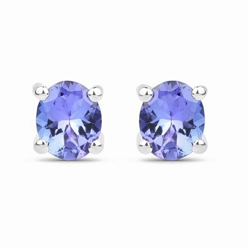 Genuine Tanzanite Stud Earrings Rhodium on Sterling Silver 1.66 CTW Unique Element Lightweight Aesthetic