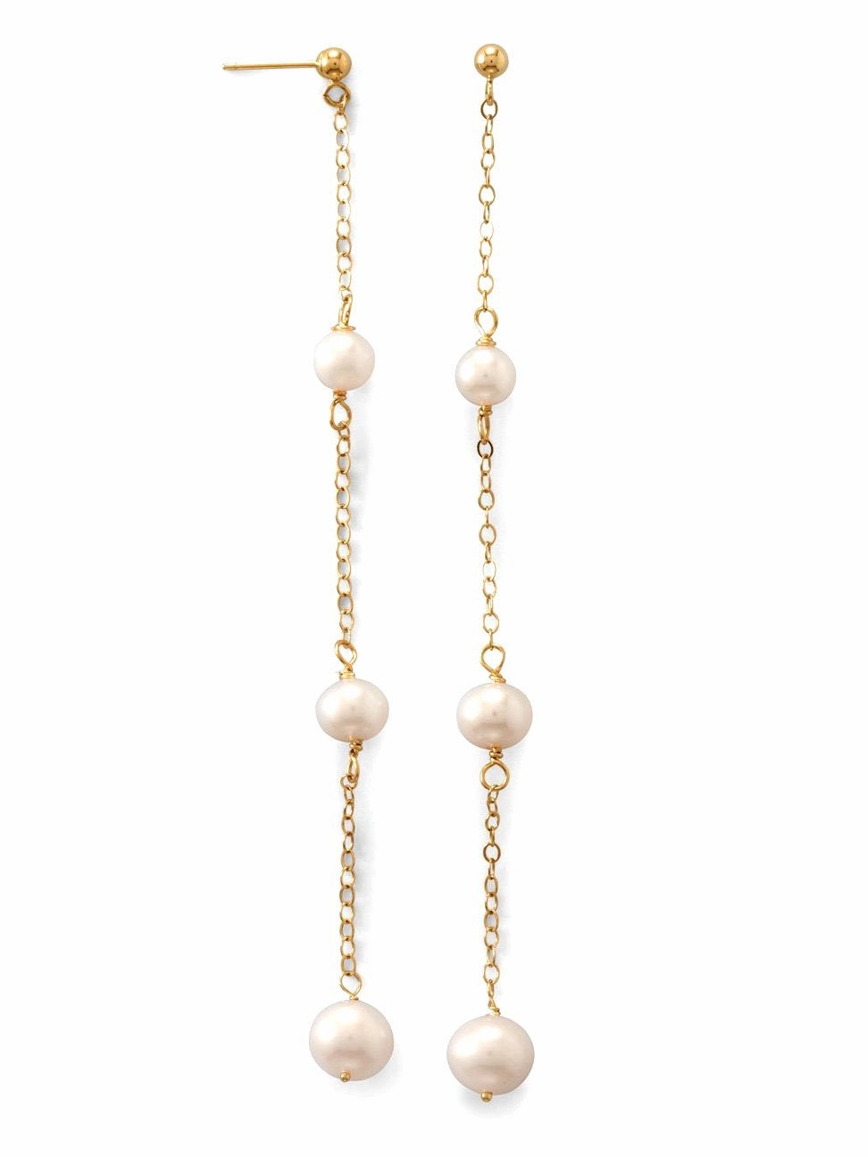 Modern Item 14k Yellow Gold Cultured Freshwater Pearl Chain Drop Earrings
