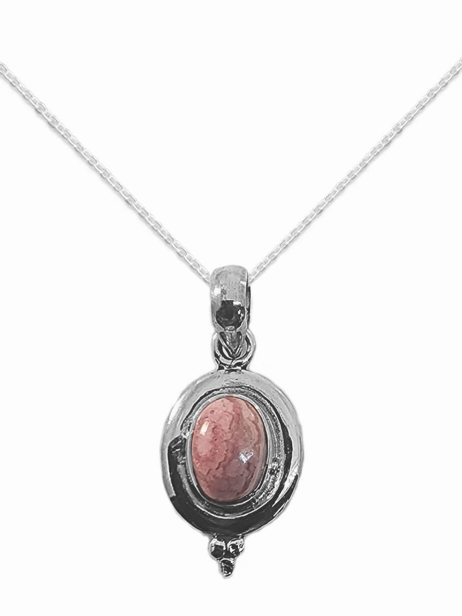 Value Gift Rhodochrosite Pendant Necklace with Chain Sterling Silver