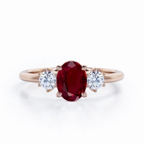 Trio 0.80 ct Oval Lab-Created Ruby Engagement Ring Romantic Gift Festival Present