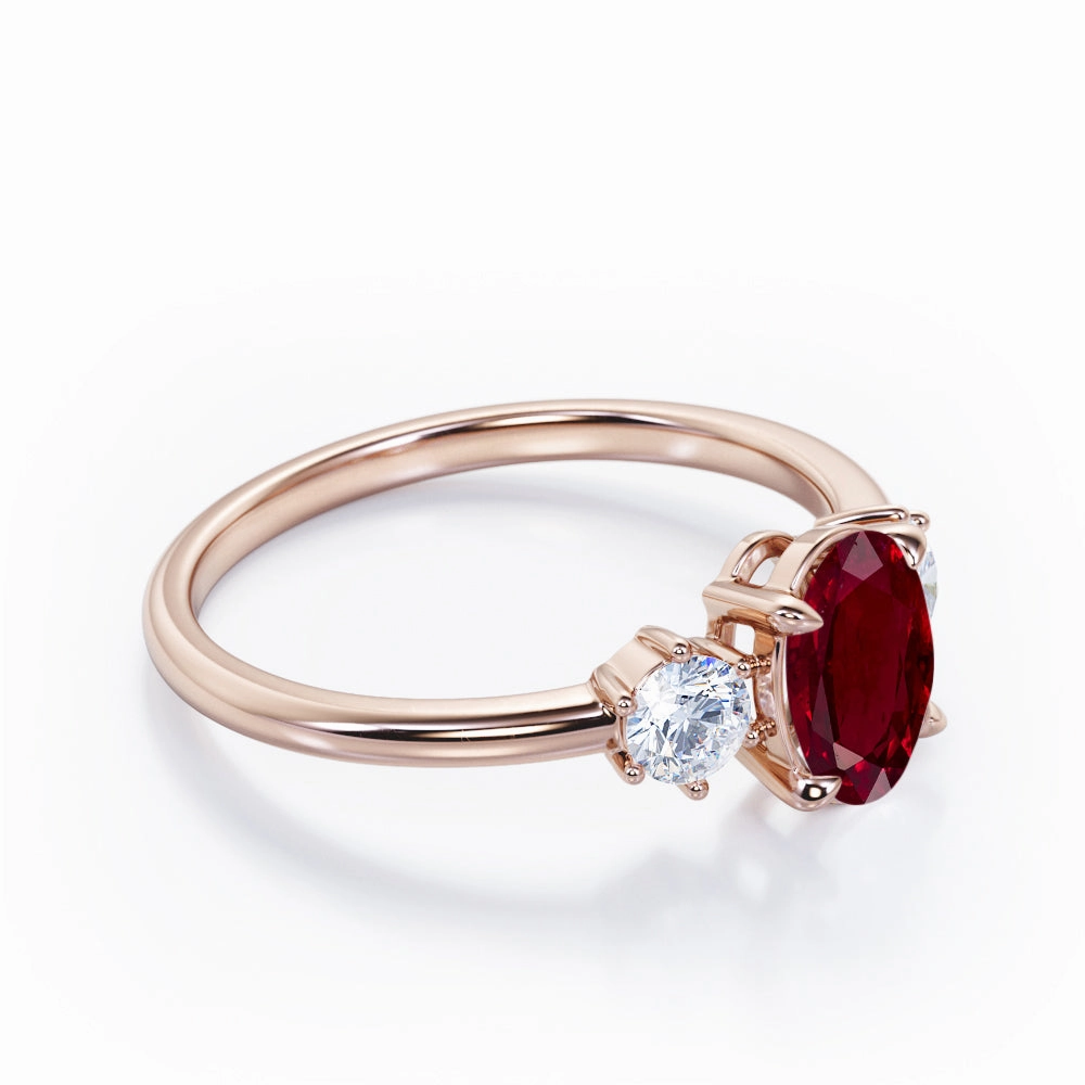 Brand Name Trio 0.80 ct Oval Lab-Created Ruby Engagement Ring