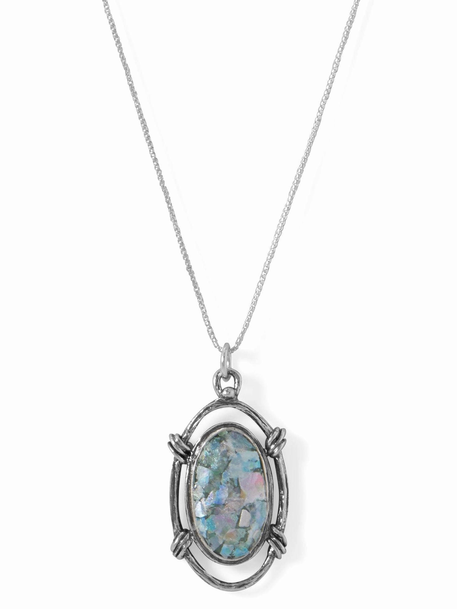 Roman Glass Necklace Oval Design Sterling Silver Holiday Style