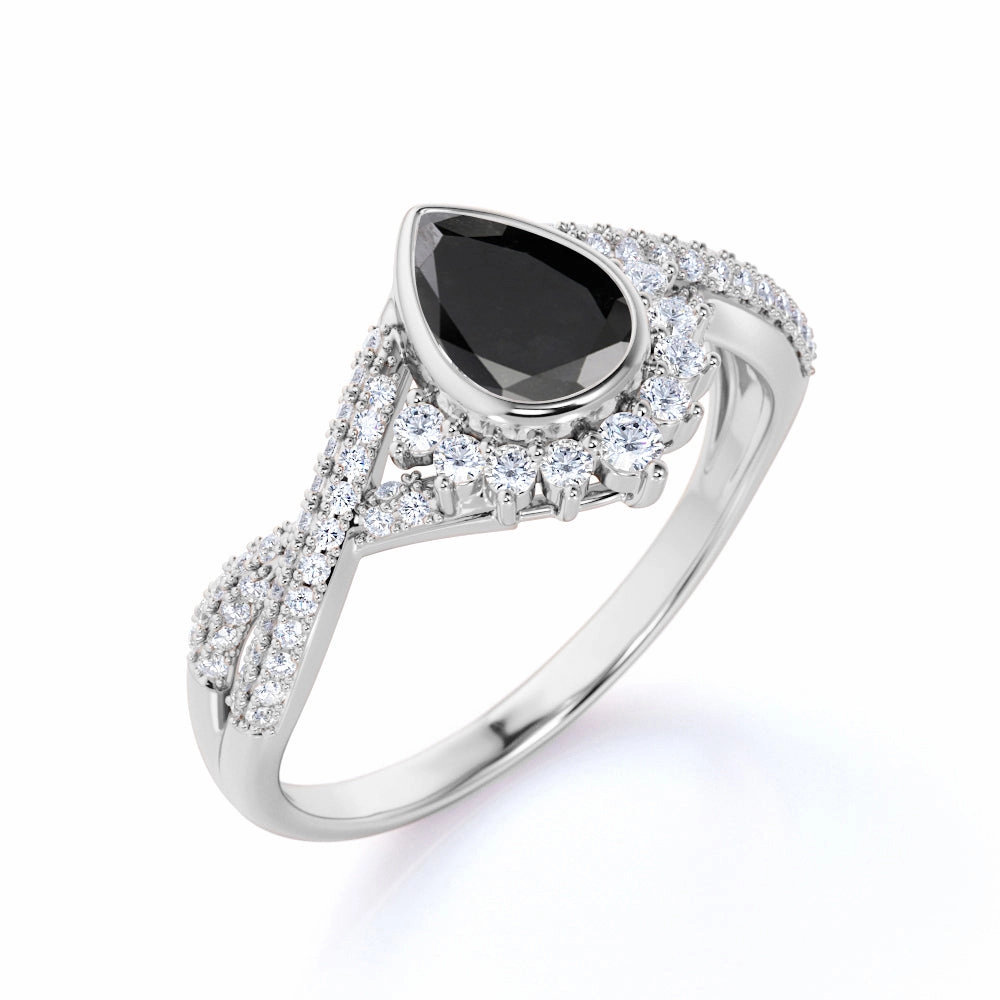 Delicate Art Everyday Glam 1.75 ct Teardrop Lab Black Diamond Infinity Engagement Ring