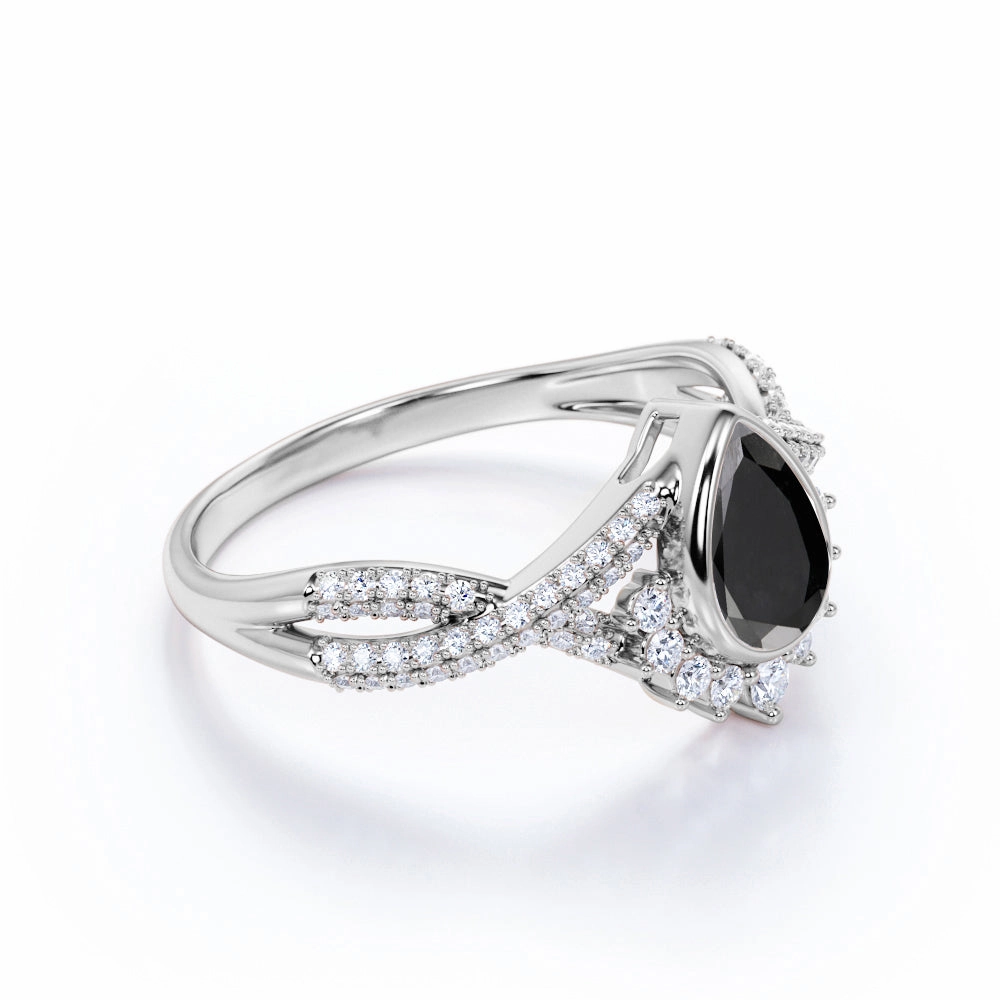 High-Quality Look 1.75 ct Teardrop Lab Black Diamond Infinity Engagement Ring