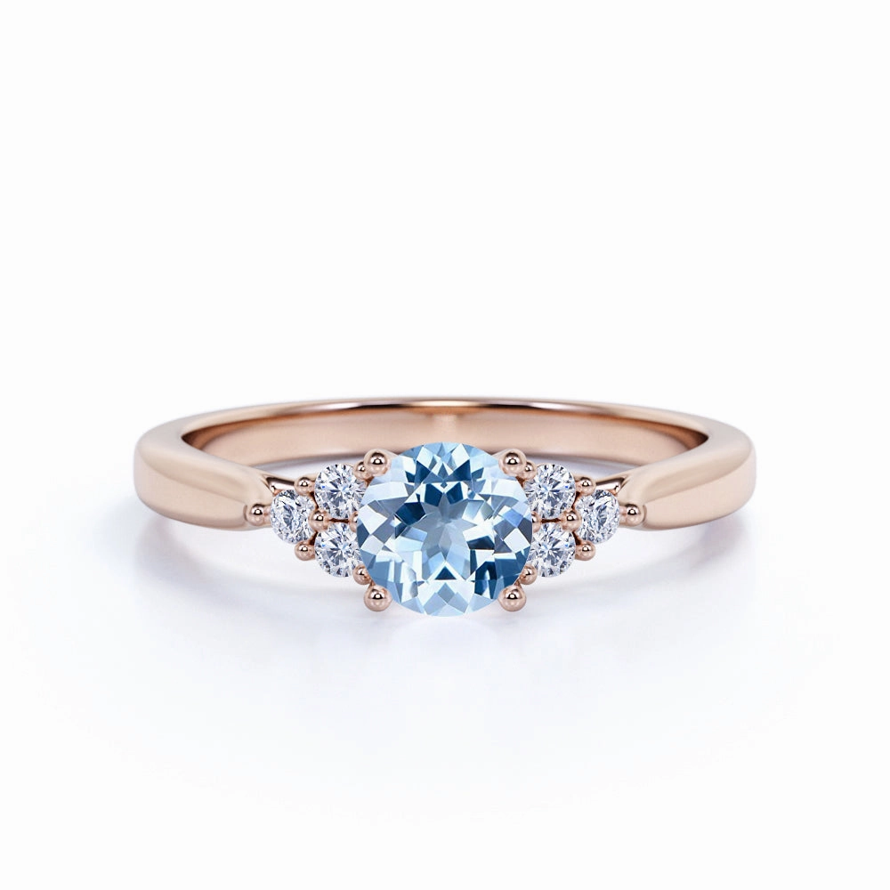 1.25 ct Aquamarine 7 Stone Engagement Ring Physical Store