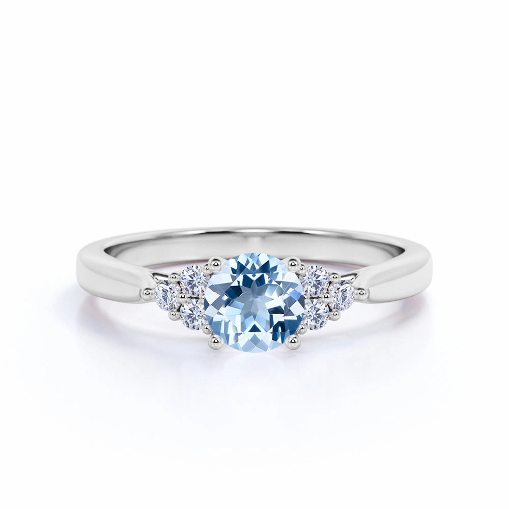 Excellent Style 1.25 ct Aquamarine 7 Stone Engagement Ring