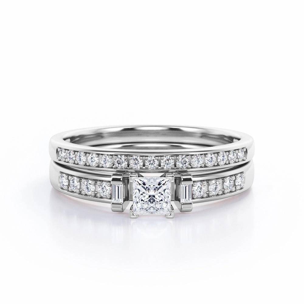 1 Ct Princess Cut Diamond Channel Set Bridal Set Refined Beauty