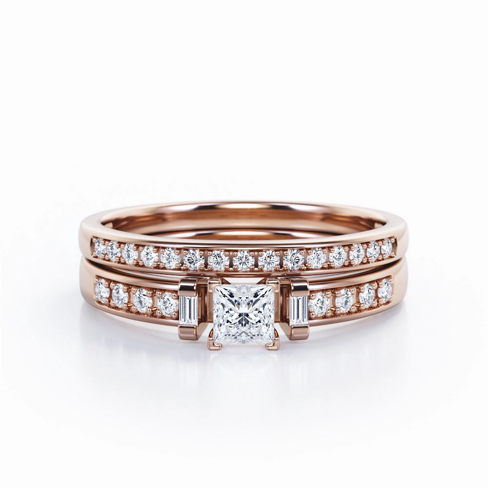 Bold Look 1 Ct Princess Cut Diamond Channel Set Bridal Set