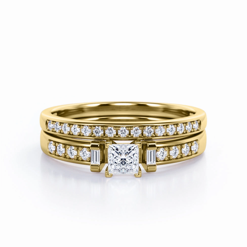 1 Ct Princess Cut Diamond Channel Set Bridal Set Lustrous Finish