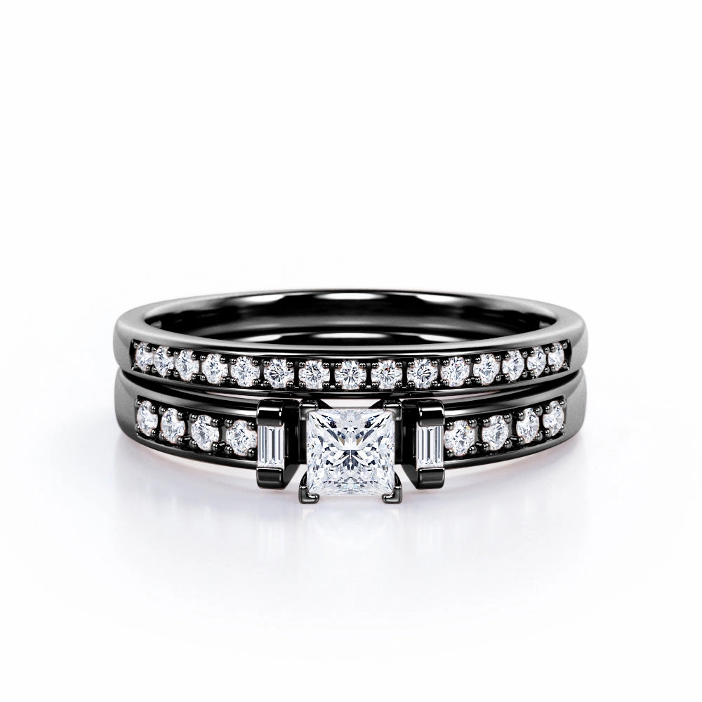 Branded Craft 1 Ct Princess Cut Diamond Channel Set Bridal Set