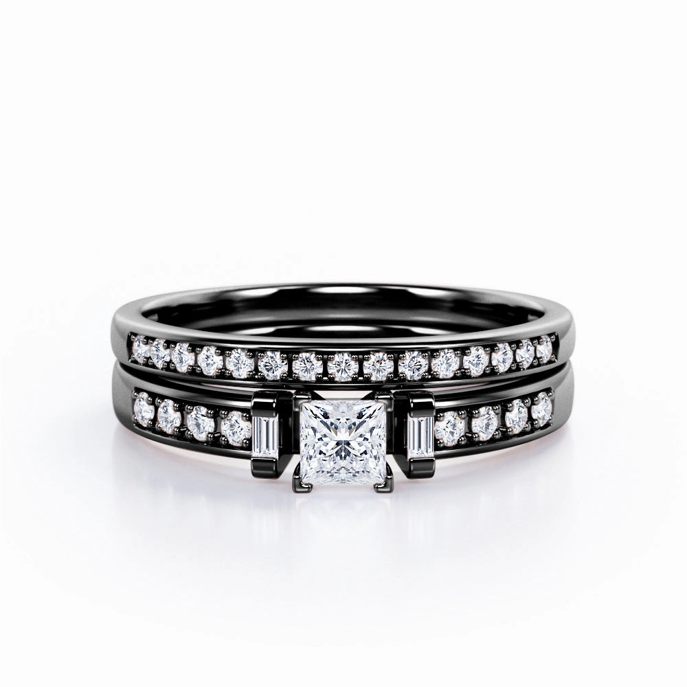 Strong Appearance Designer Jewelry 1 Ct Princess Cut Diamond Channel Set Bridal Set