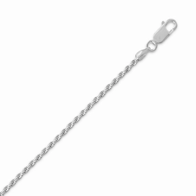 Bold Style Gorgeous Piece Rope Chain Necklace 1.8mm Sterling Silver with Rhodium Plate Non-tarnish