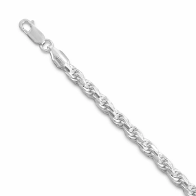 Rope Chain Necklace 4.4mm Width Sparkle-cut Sterling Silver Spring Feature Soft Edge