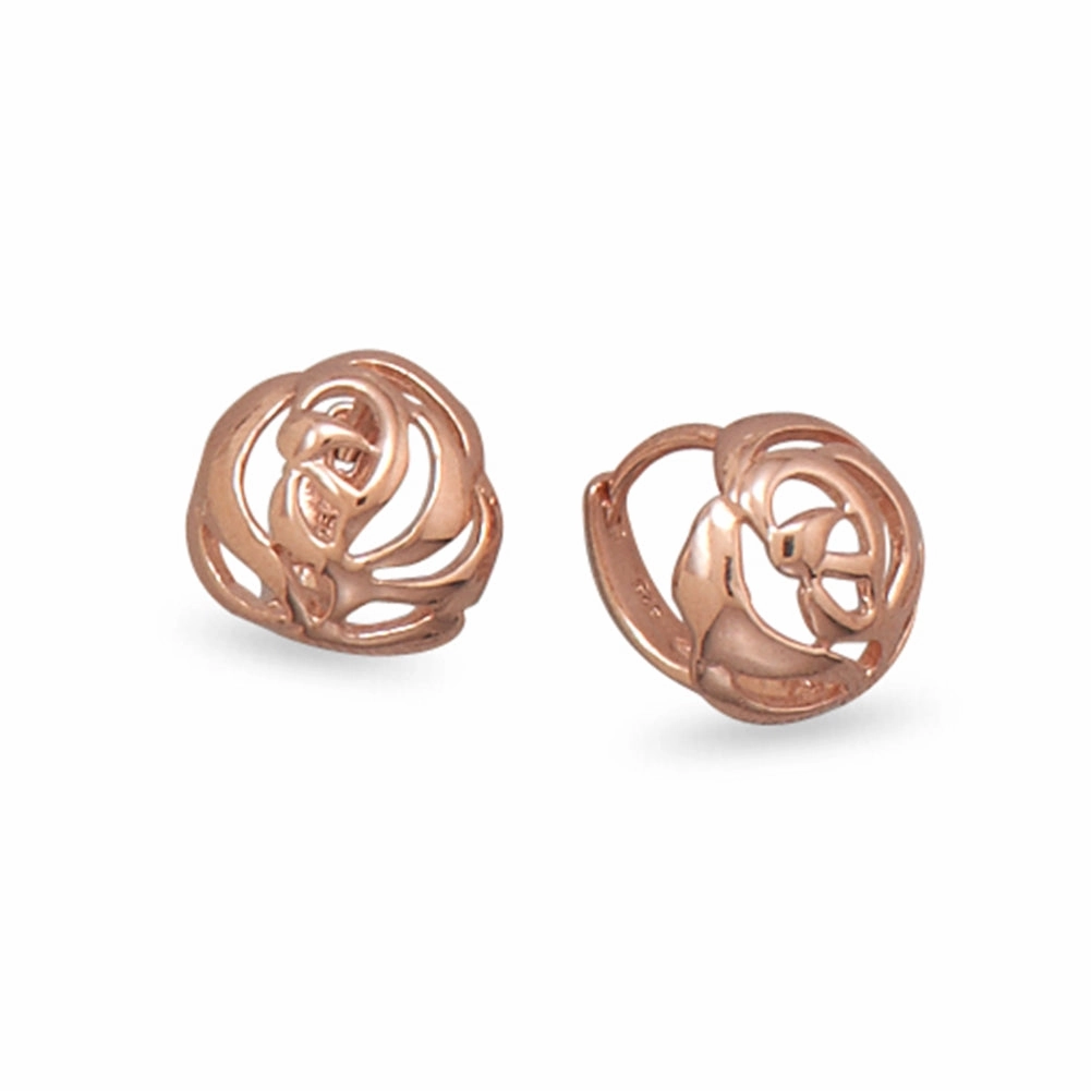 Rose Flower Leverback Earrings Rose Gold over Sterling Silver Polished Vibe Luxurious Ornament