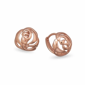 Rose Flower Leverback Earrings Rose Gold over Sterling Silver Polished Vibe Luxurious Ornament