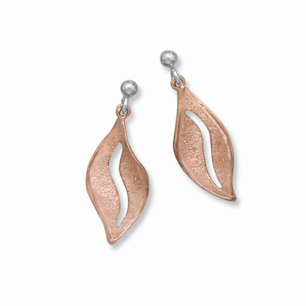 Rose Gold-plated Sterling Silver Leaf Ball Post Drop Earrings Minimalist Finish