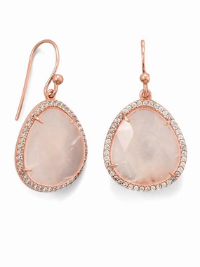 Bohemian Item Rose Quartz and Cubic Zirconia Drop Earrings Rose Gold-plated Silver