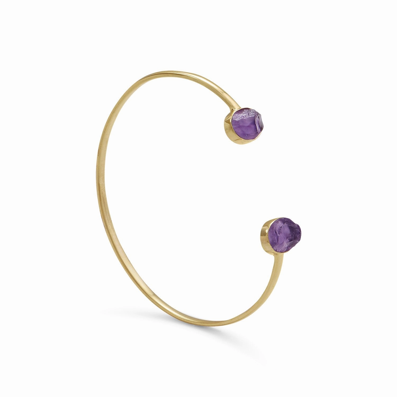 Style Statement Regular Find Rough-cut Amethyst Two-stone Open Cuff Bracelet Gold-plated Sterling Silver