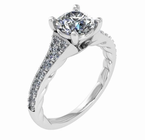 Round Center Side Stone Diamond Engagement Ring Setting in 14K White Gold (.38ctw) Classic Duo Timeless Presence