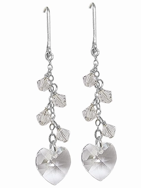 Sparkling Clear Crystal Heart Cluster Dangle Earrings Sterling Silver Abstract Accessory