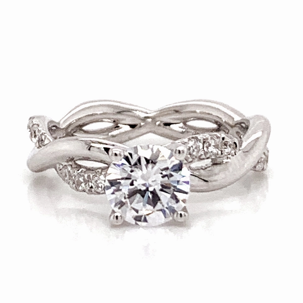 Eye Catching Bright Pop Round Diamond Twist Engagement Ring Setting in White Gold
