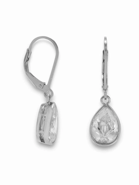 Shiny appearance Chic Jewelry Pear Teardrop Cubic Zirconia Earrings Rhodium Plated Sterling Silver Lever Back