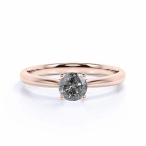 Trendy Style 0.50 Ct Round Salt and Pepper Diamond Solitaire Engagement Ring