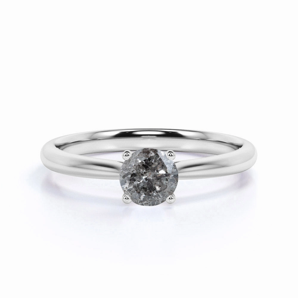 0.50 Ct Round Salt and Pepper Diamond Solitaire Engagement Ring Glossy Look Elegant Look