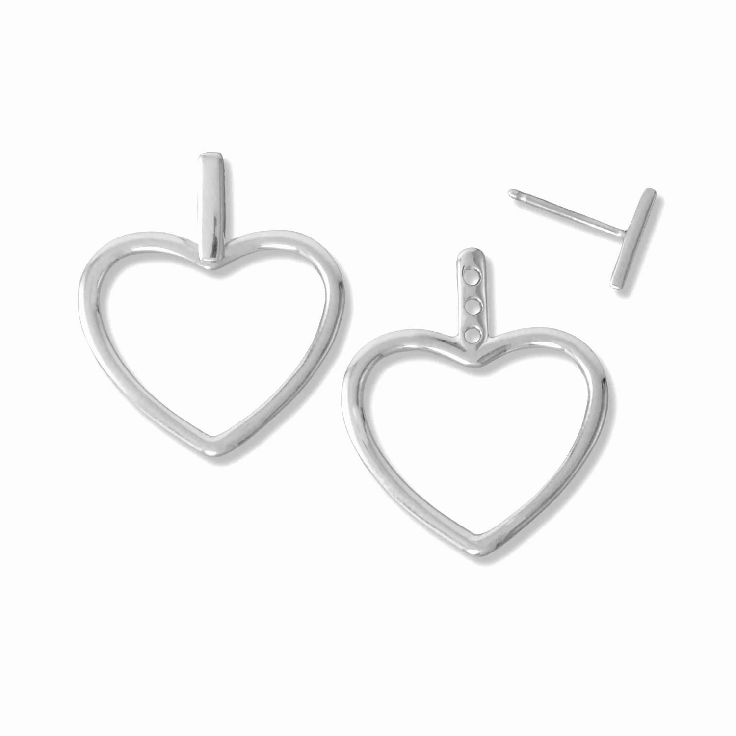 Large Polished Heart Outline Dangle Earrings Sterling Silver Affordable Look