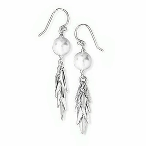 9mm White Simulated Pearl and Silver Diamond Shape Layered Dangle Earrings Premium Choice