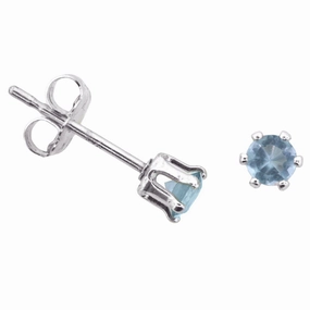 Shiny Creation Blue Cubic Zirconia Post Stud Earrings Sterling Silver 3mm