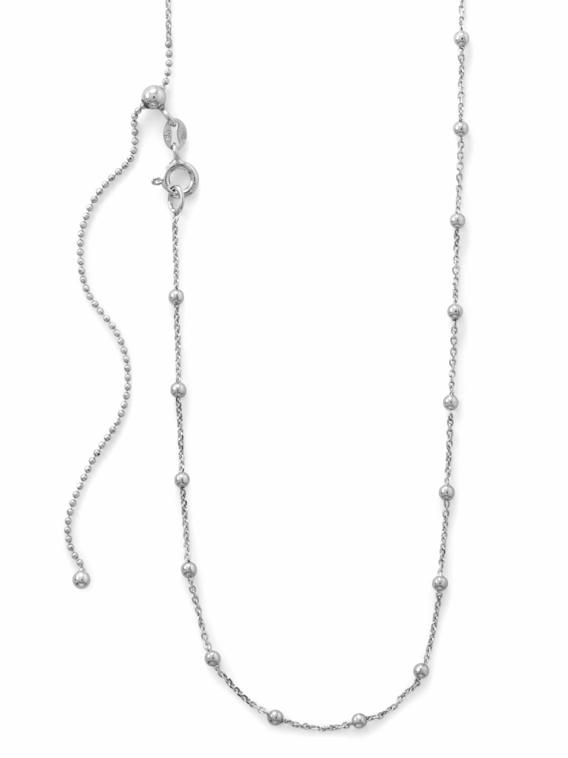 gentle touch Self Piece Satellite Saturn Adjustable Bead Chain Necklace Rhodium on Sterling Silver