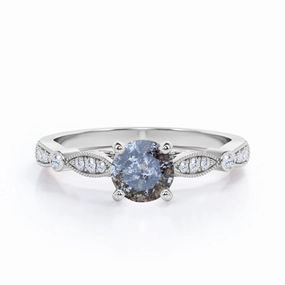 Hypoallergenic Adornment 0.50 Carat Round Salt and Pepper Diamond Art Deco Engagement Ring