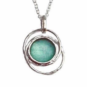 Ancient Roman Glass Concentric Circle Necklace Sterling Silver Made in Israel Summer Essential