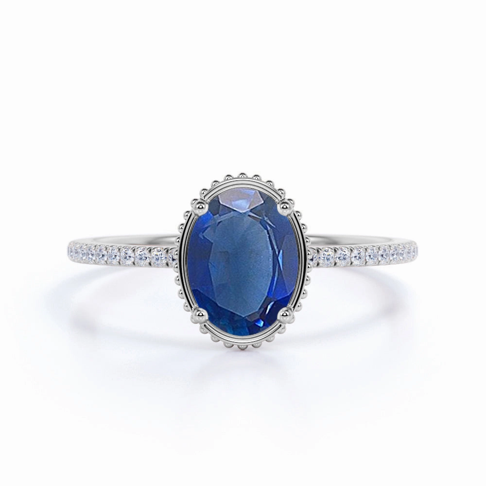 Solitaire 1.15 Ct Oval Cut Lab Sapphire Engagement Ring Luxurious Style