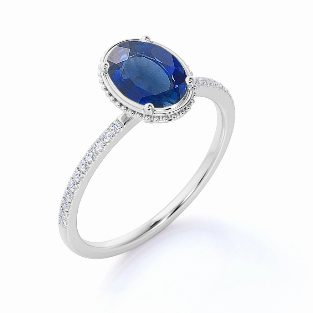 Romantic Piece Contemporary Product Solitaire 1.15 Ct Oval Cut Lab Sapphire Engagement Ring