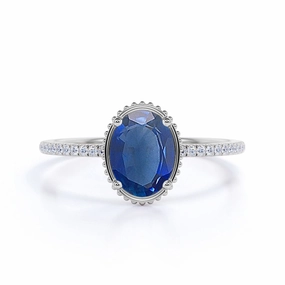 Solitaire 1.15 Ct Oval Cut Lab Sapphire Engagement Ring Luxurious Style